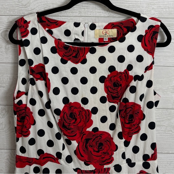 Grace Karin Women’s Vintage Red Rose Polka Dot Sleeveless Dress. Size Xl - Picture 4 of 8